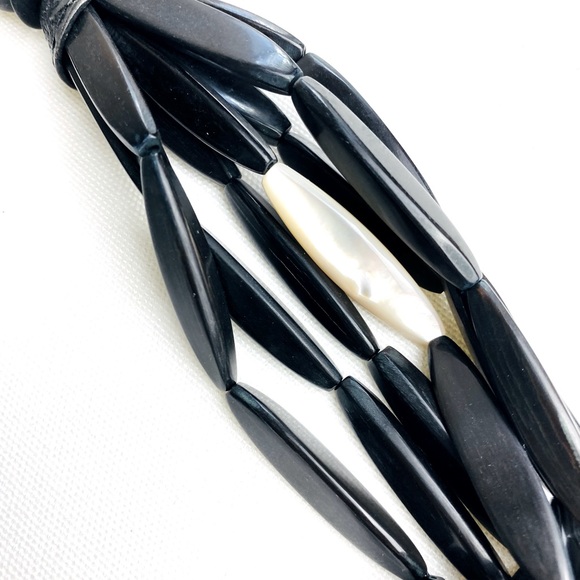 Multi Strand tubular black & ivory beads Statement BOHO Necklace - Picture 5 of 8